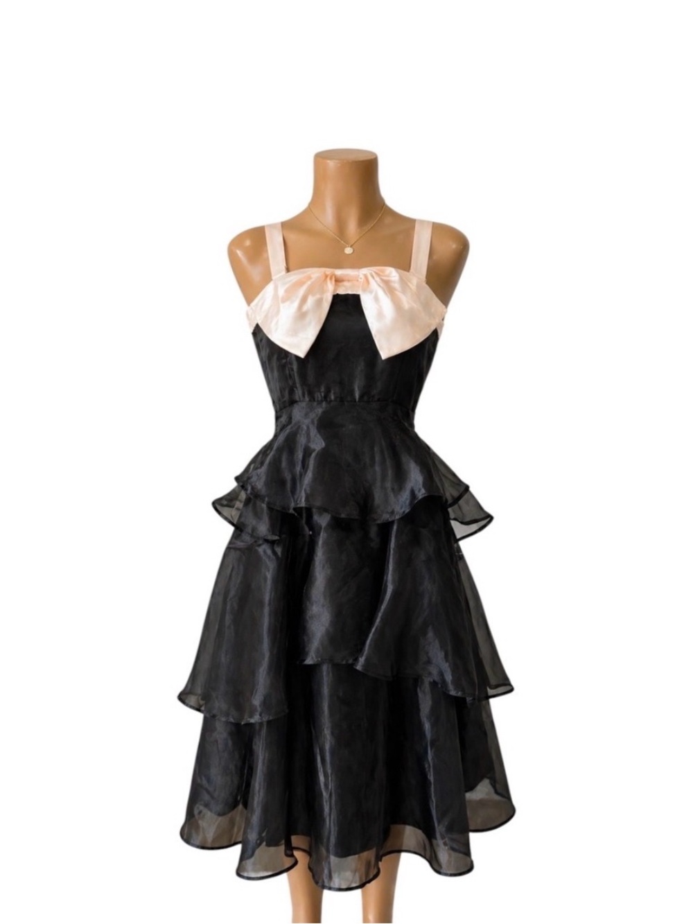 Lulus Womens Tiered
Organza Midi Dress Black White Bow Formal Prom
Gown Sise S